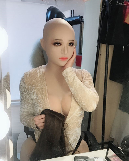 美人の御姉様　HAENA　女神メイク付き　シリコン製　目無し　D Cupオッパイ付きフィメールマスク　谷間　シリコン充填　胸　柔らかい-6