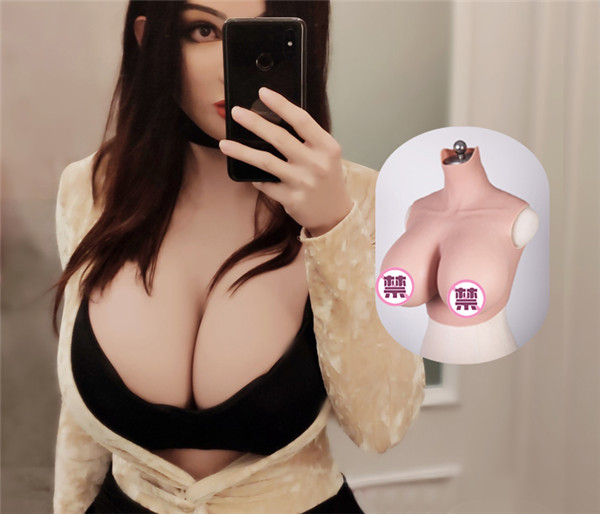 「シリコンバスト動画」女装グッズ　Gcup　短型タイプ　シリコンバスト　バストアップ　偽胸　人工乳房　超リアル上半身　男の娘　女装体験-3