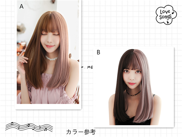 セミロング　かつら　女性用 つけ毛　自然   可愛いスタイル　ロリータ　ネット付き　横波　レディースウィッグ-1