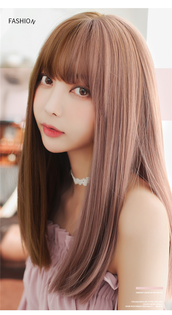 セミロング　かつら　女性用 つけ毛　自然   可愛いスタイル　ロリータ　ネット付き　横波　レディースウィッグ-4