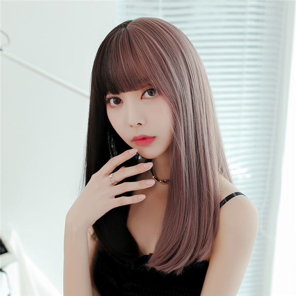 セミロング　かつら　女性用 つけ毛　自然   可愛いスタイル　ロリータ　ネット付き　横波　レディースウィッグ-5