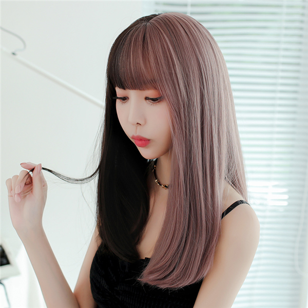 セミロング　かつら　女性用 つけ毛　自然   可愛いスタイル　ロリータ　ネット付き　横波　レディースウィッグ-6