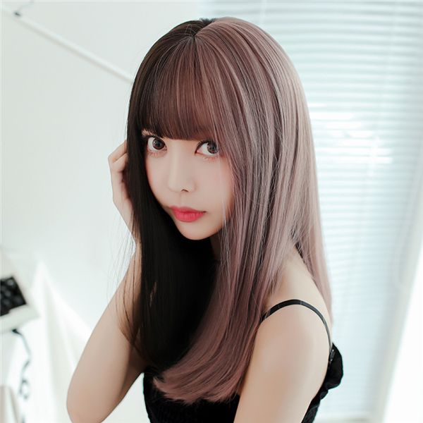 セミロング　かつら　女性用 つけ毛　自然   可愛いスタイル　ロリータ　ネット付き　横波　レディースウィッグ-7