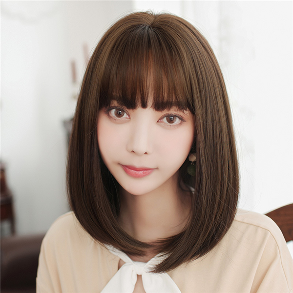 ミディアム　かつら　ぱっつん前髪　グラマラス　小顔効果抜群　耐熱　可愛いスタイル　ネット付き　女装用　レディース　ウィッグ-3