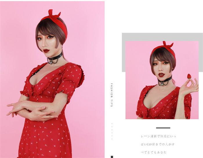 夏の改良版　Bカップ　超リアル仮胸　ハイネック　短型タイプ　シリコンバスト　CD　ニューハーフ　女装コスプレ　女装レイヤー-4