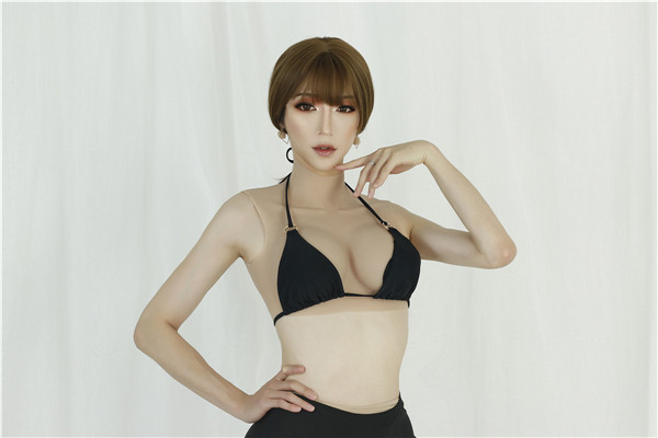 五代目　Dカップ　Sサイズ　シリコンバスト　ハイネック　短型タイプ　肌に優しい　しずく型おっぱい　女装　変装用　男の娘へお勧め-10