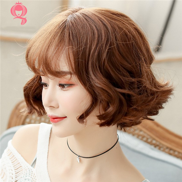 ショートヘア　ぱっつん前髪　自然な質感   おしゃれ　ヘアボブスタイル　耐熱　ネット付き-3