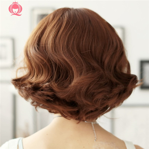 ショートヘア　ぱっつん前髪　自然な質感   おしゃれ　ヘアボブスタイル　耐熱　ネット付き-4
