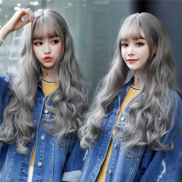 长めの前髪　ロングカール　wig　自然な質感　おしゃれ　耐熱　ネット付き-2