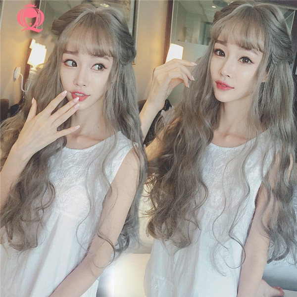 长めの前髪　ロングカール　wig　自然な質感　おしゃれ　耐熱　ネット付き-3