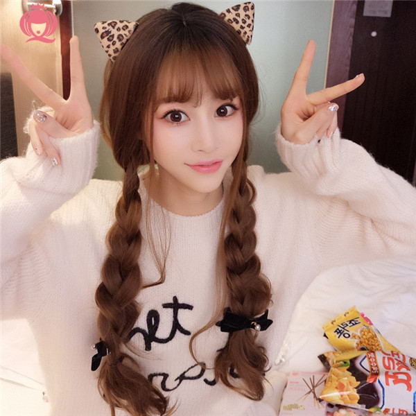 长めの前髪　ロングカール　wig　自然な質感　グラマラス　可愛いスタイル　耐熱　ネット付き-1