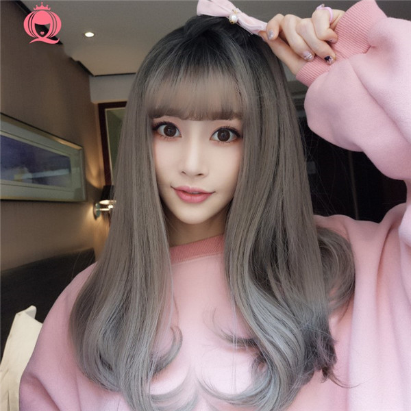 おしゃれ　ミディアム　wig　ぱっつん前髪　レディース　ウィッグ　耐熱　ネット付き-1