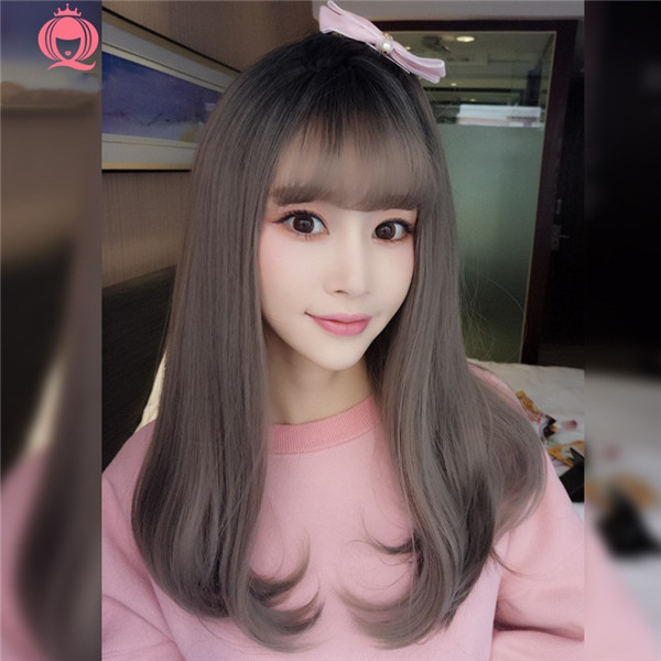 おしゃれ　ミディアム　wig　ぱっつん前髪　レディース　ウィッグ　耐熱　ネット付き-2