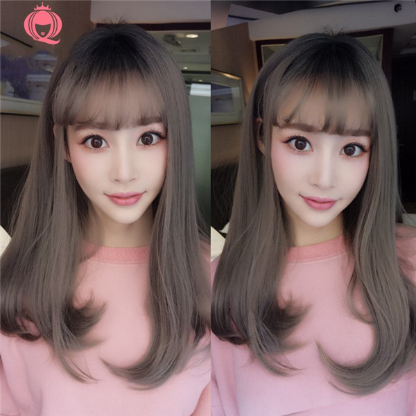 おしゃれ　ミディアム　wig　ぱっつん前髪　レディース　ウィッグ　耐熱　ネット付き-3