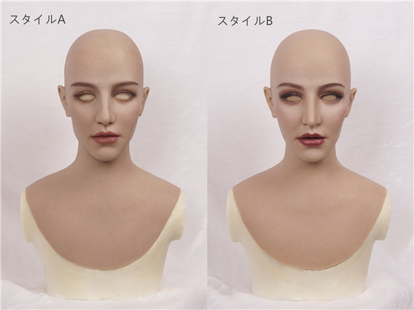 「動画あり」欧米風フィメールマスク　HathawayチャンM12　顏の肌が超リアル　メイク付き　首あり　DIY可能　女装用品の贅沢品　高級シリコン製　超柔らかい　着用便利　男の娘　クロスドレス　女装子グッズ-2