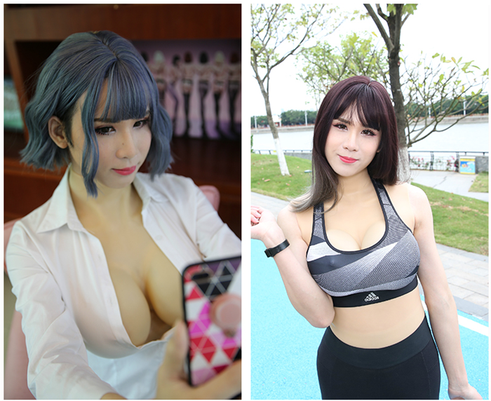 B/C/D/E/F/G/Hカップ　ハイネック　セクシー鎖骨デザイン　ニセ胸　臍付き　不思議な柔ならさ　巨乳の魅力を切実に感じる　収縮性良く　超リアル上半身　豊胸  シリコンバスト　販売　男の娘　クロスドレスへお勧め仮胸-4