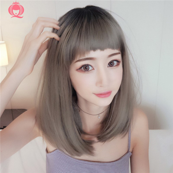 可愛いスタイル　ミディアム　短い前髪　ウィッグ　人工頭皮　耐熱　ネット付き　軽い　質感自然　違和感がない　男の子　女装　かつら　長さ40ｃｍ-1