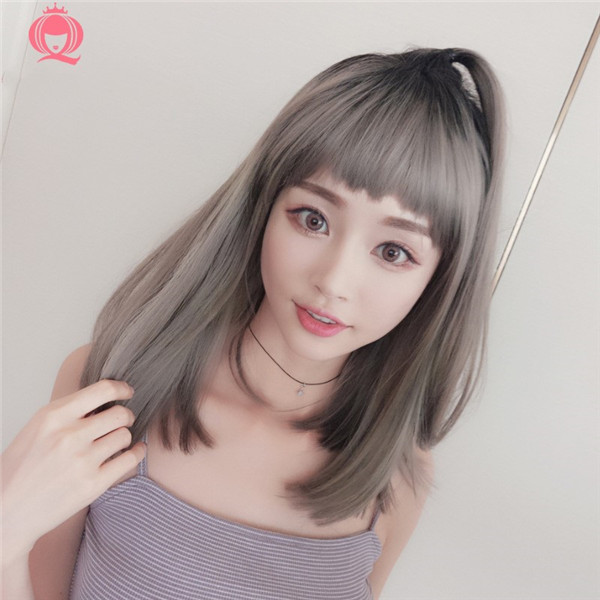 可愛いスタイル　ミディアム　短い前髪　ウィッグ　人工頭皮　耐熱　ネット付き　軽い　質感自然　違和感がない　男の子　女装　かつら　長さ40ｃｍ-3