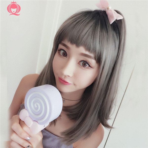 可愛いスタイル　ミディアム　短い前髪　ウィッグ　人工頭皮　耐熱　ネット付き　軽い　質感自然　違和感がない　男の子　女装　かつら　長さ40ｃｍ-4