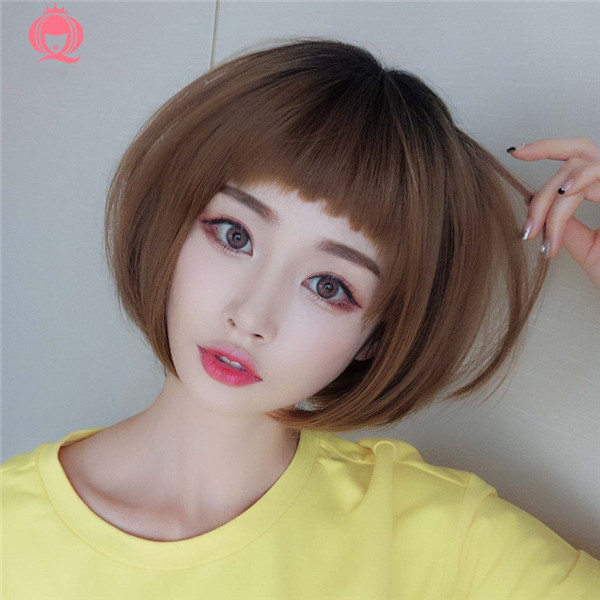 ブラウン　短いタイプ　BobStyle　ウィッグ　長さ25ｃｍ　人工頭皮　耐熱　ネット付き　女装　レディース　かつら　女装体験-1