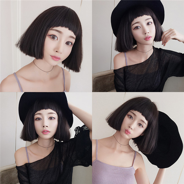黒いレディースウィッグ　セミロング　前髪　長さ37ｃｍ　人工頭皮　耐熱　ネット付き　女性用つけ毛　女装　コスプレ-1