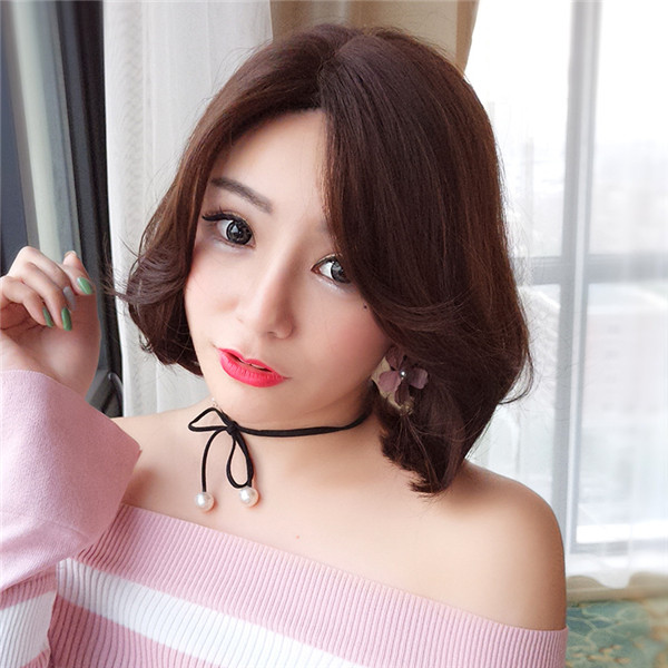 真ん中分け　Bob Style　ウィッグ　長さ33ｃｍ　人工頭皮　耐熱　ネット付き　女装　レディース　かつら　女装体験-1