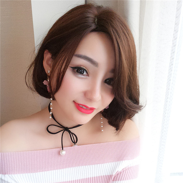 真ん中分け　Bob Style　ウィッグ　長さ33ｃｍ　人工頭皮　耐熱　ネット付き　女装　レディース　かつら　女装体験-2
