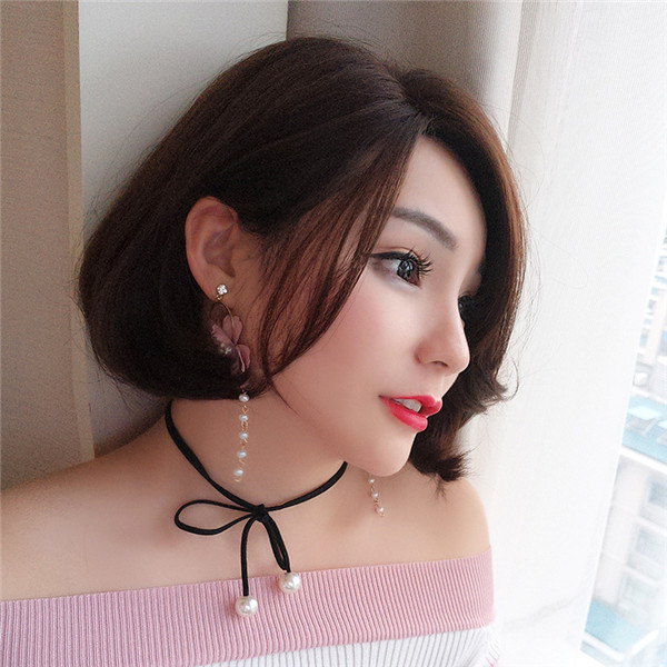 真ん中分け　Bob Style　ウィッグ　長さ33ｃｍ　人工頭皮　耐熱　ネット付き　女装　レディース　かつら　女装体験-3