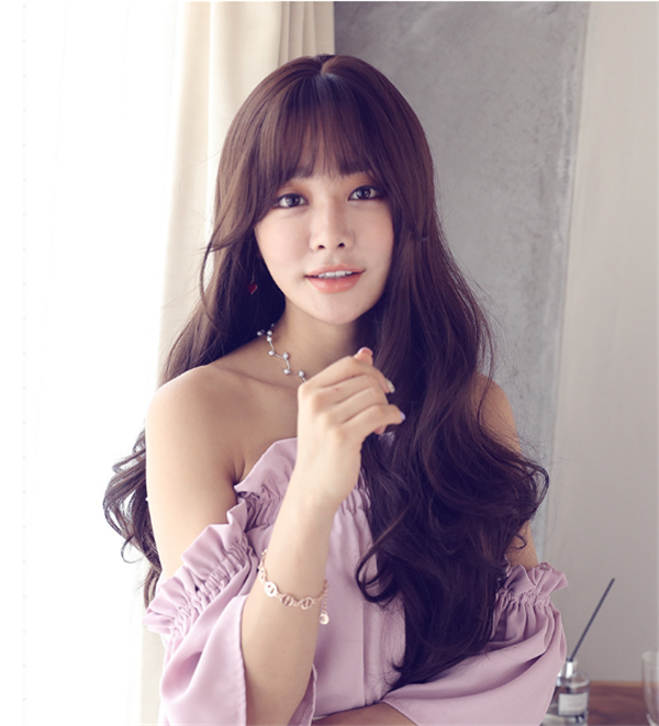 チョコレート色　ロングカール　长めの前髪　かわいい姫様ウィッグ　グラマラス　小顔見せ　ファッション ふんわり　長さ70ｃｍ　人工頭皮　耐熱　ネット付き　軽い　日常用カツラ　男の子　女装　かつら-1
