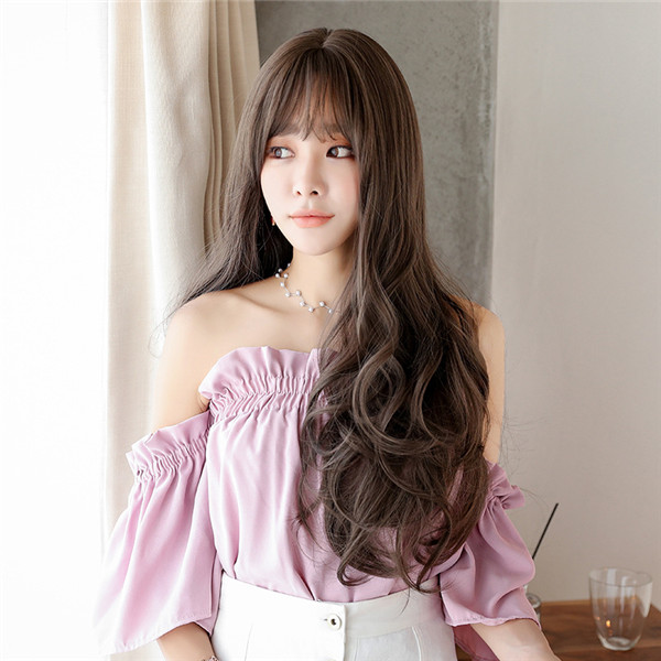 浅いブラウン　ロングカール　长めの前髪　かわいい姫様ウィッグ　グラマラス　小顔見せ　ファッション ふんわり　長さ70ｃｍ　人工頭皮　耐熱　ネット付き　軽い　日常用カツラ　男の子　女装　かつら-1