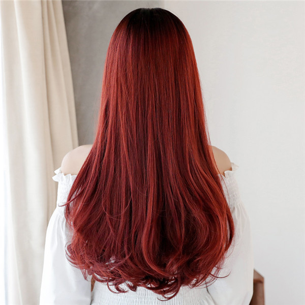 赤い　ロングカール　前髪　かわいい姫様ウィッグ　外国人風のヘアスタイル　ファッション　ふんわり　長さ62ｃｍ　人工頭皮　耐熱　ネット付き　軽い　日常用カツラ　男の子　女装　かつら-3