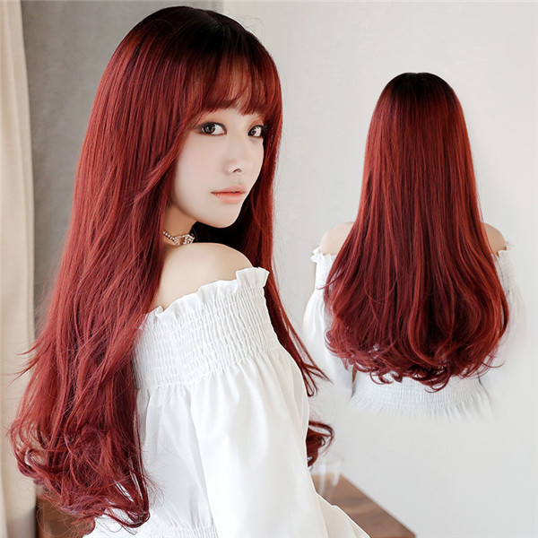 赤い　ロングカール　前髪　かわいい姫様ウィッグ　外国人風のヘアスタイル　ファッション　ふんわり　長さ62ｃｍ　人工頭皮　耐熱　ネット付き　軽い　日常用カツラ　男の子　女装　かつら-4