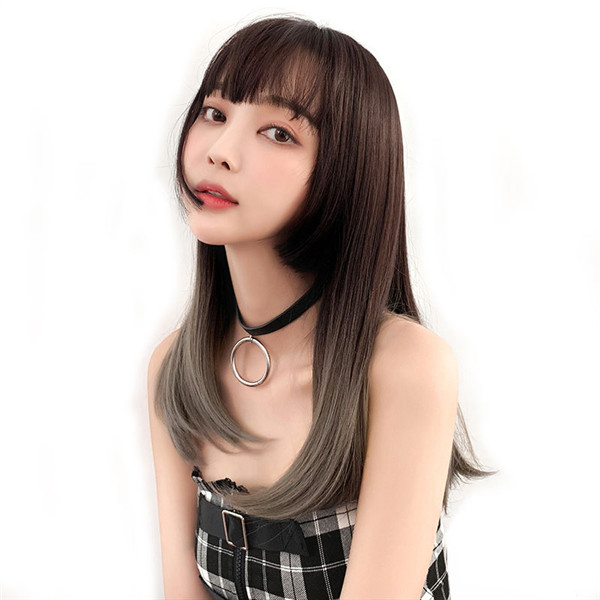 ミディアム　カツラ　魅力的　ぱっつん前髪 　かわいい姫様ウィッグ　ファッション　長さ50ｃｍ　人工頭皮　耐熱　ネット付き　軽い　お手入れ簡単　日常用カツラ　男の子　女装　かつら-1