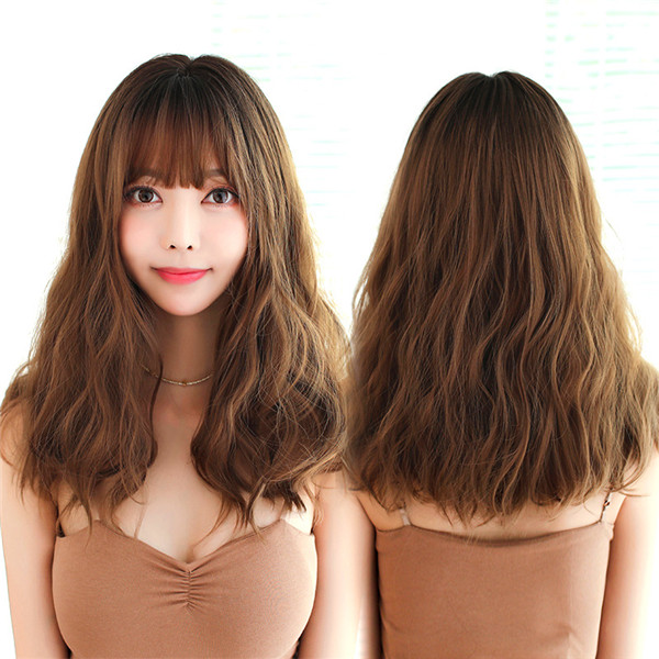 チョコレート　ミディアム　大人可愛いウィッグ　ファッション　女性用 巻き髪　長さ53ｃｍ　耐熱ファイバー　自然な手触り　人工頭皮　通気性が抜群　ネット付き　男の娘　女装変装　かつら-4