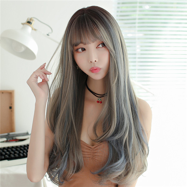ロングカール　长めの前髪　グラデーションウィッグ　長さ67ｃｍ　大人可愛いかつら　小顔見せ　耐熱ファイバー　自然な手触り　人工頭皮　通気性が抜群　ネット付き　男の娘　女装変装-1