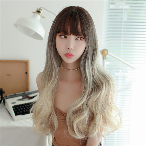 ロングカール 　三色グラデーション ウィッグ　おしゃれ　可愛いスタイル　カツラ　ファッション　長さ66ｃｍ　耐熱ファイバー　自然な手触り　人工頭皮　通気性が抜群　ネット付き　男の娘　女装変装体験-1
