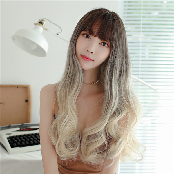 ロングカール 　三色グラデーション ウィッグ　おしゃれ　可愛いスタイル　カツラ　ファッション　長さ66ｃｍ　耐熱ファイバー　自然な手触り　人工頭皮　通気性が抜群　ネット付き　男の娘　女装変装体験-2