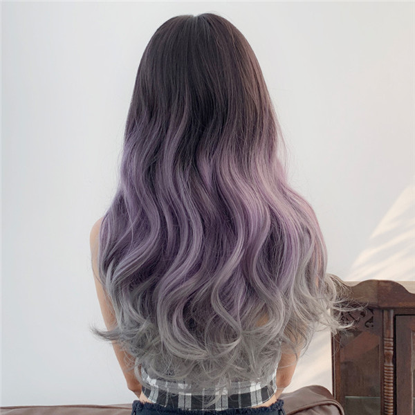 紫色　 グラデーション ウィッグ 　女性用　巻き髪　グラマラス　ファッション ふんわり　長さ65ｃｍ　耐熱ファイバー　自然な手触り　人工頭皮　通気性が抜群　ネット付き　小顔効果抜群　お手入れ簡単-4