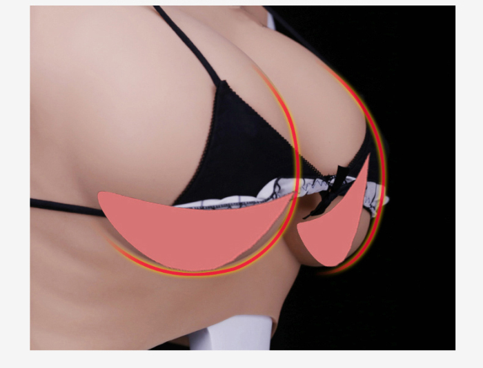 七代目　人工乳房　半身タイプ　蜜桃胸　ハイネック　D/Eカップ選択可能　超リアルの手触り　最新の凹凸のデザインは通気性が良い　油を出なく　光線反射なし　シリコンバスト　豊胸の効果が著しい　男の娘へお勧め-5