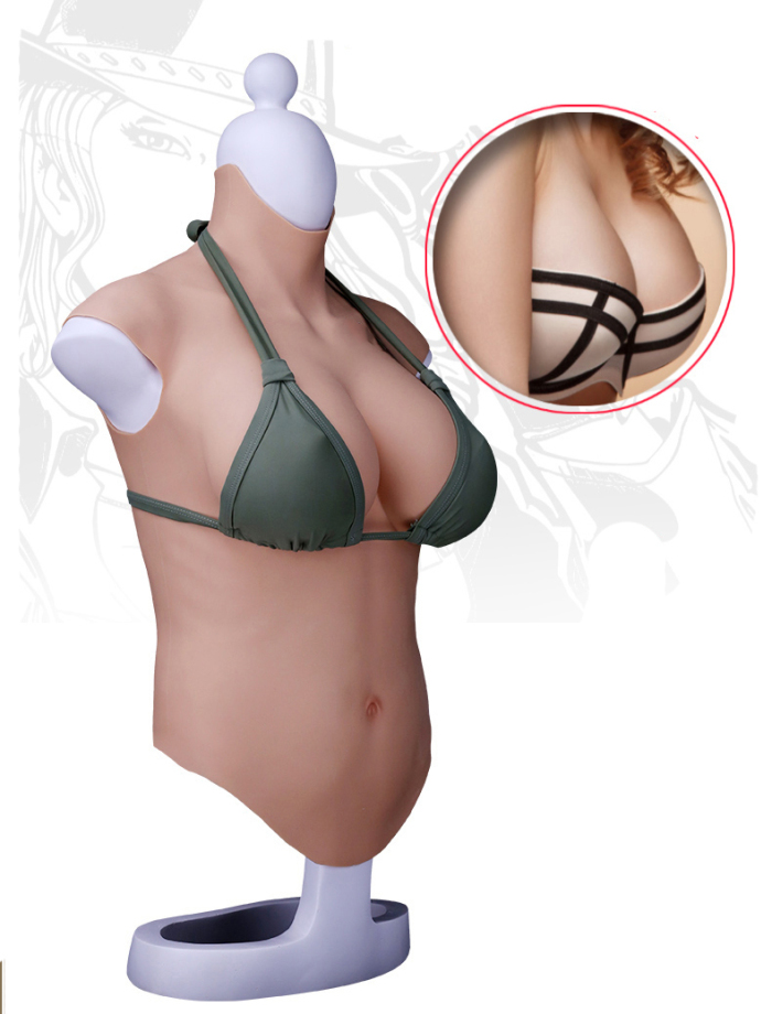 七代目　人工乳房　半身タイプ　蜜桃胸　ハイネック　D/Eカップ選択可能　超リアルの手触り　最新の凹凸のデザインは通気性が良い　油を出なく　光線反射なし　シリコンバスト　豊胸の効果が著しい　男の娘へお勧め-8