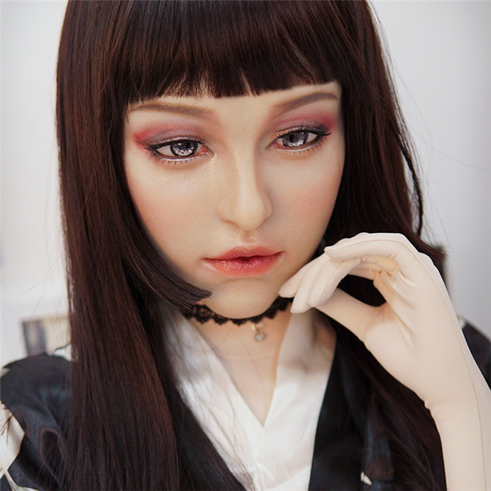 「スペシャルメイク付き　数量限定版」隣のお姉様　米蘭ちゃんM10　美人フェイススキン　あどけない顔のお嬢さん　女装マスク　超フィット　高級シリコン素材　紐結び/全頭タイプ　フィメールマスク-7