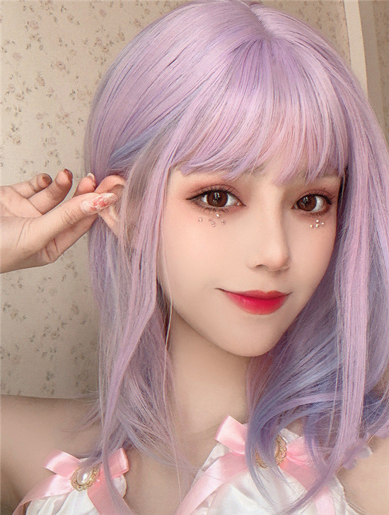 超人気ウィッグ　紅梅色　アニメの可愛い姫様ウィッグ　長さ36ｃｍ　ネット付き　ショートヘア　質感自然　ファッション　cosplay show　lolita　女装変装好物-1