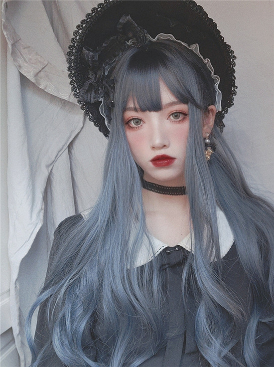 超人気ウィッグ　ライトブルー　アニメの可愛い姫様ウィッグ　ロングカール　長さ71ｃｍ　ネット付き　質感自然　青春少女　cosplay show　ロリータ　女装変装好物-1