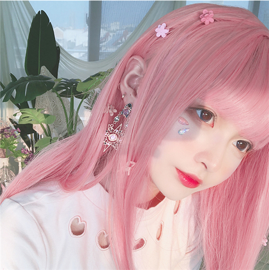 桜色　フルウィッグ　グラマラス　セミロング　長さ45ｃｍ　ネット付き　人工頭皮　質感自然　アニメshow　ロリータ　男の娘　かつら通販　女装変装好物　お勧め-2