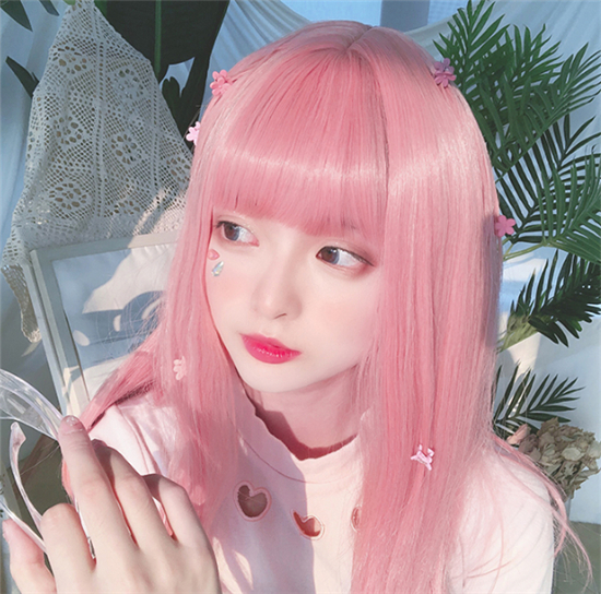 桜色　フルウィッグ　グラマラス　セミロング　長さ45ｃｍ　ネット付き　人工頭皮　質感自然　アニメshow　ロリータ　男の娘　かつら通販　女装変装好物　お勧め-3