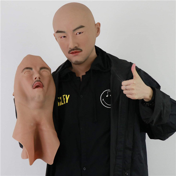 男性マスクシリーズ-4　シリコン製　ひげあり/なしのスタイル　超リアル　おしゃれ　コスプレ　仮装　変装仮面-4