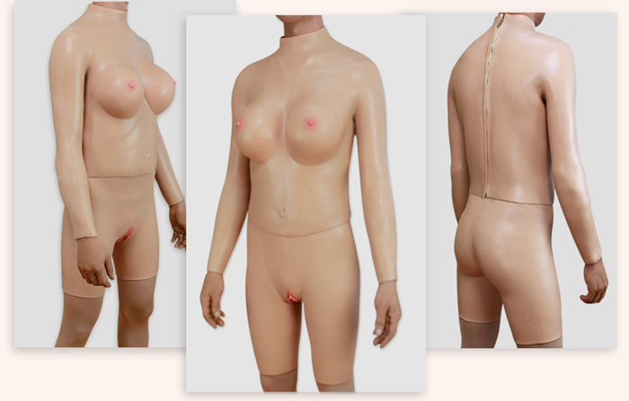 Eカップ　袖付き人工乳房　背中ファスナー付き　高級シリコン製　皮膚付き　着用便利　性転換人工乳房-5