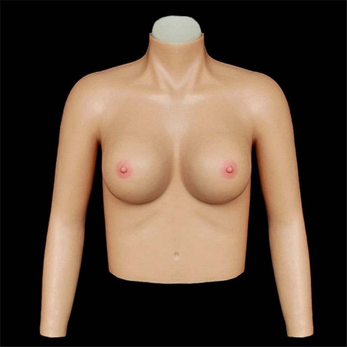 Eカップ　袖付き人工乳房　背中ファスナー付き　高級シリコン製　皮膚付き　着用便利　性転換人工乳房1