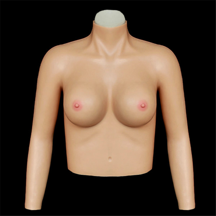 Eカップ　袖付き人工乳房　背中ファスナー付き　高級シリコン製　皮膚付き　着用便利　性転換人工乳房-6