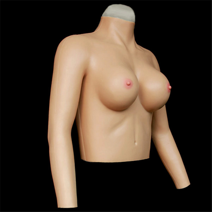 Eカップ　袖付き人工乳房　背中ファスナー付き　高級シリコン製　皮膚付き　着用便利　性転換人工乳房-7